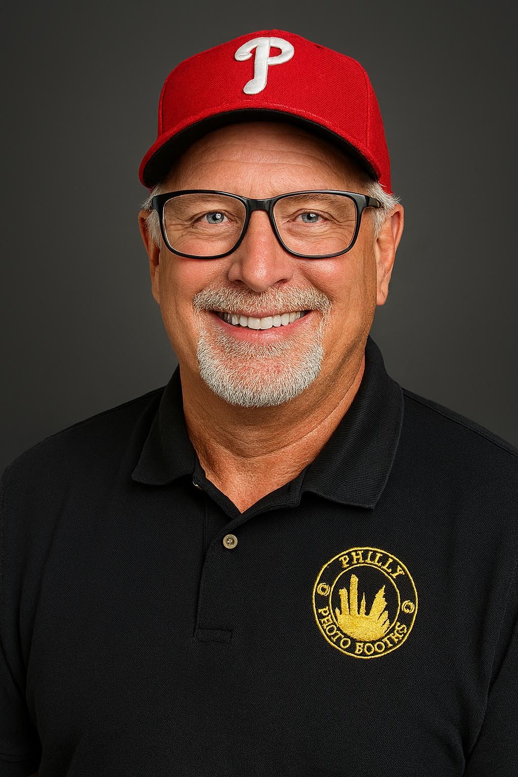 Professional headshot example - man in red Phillies cap